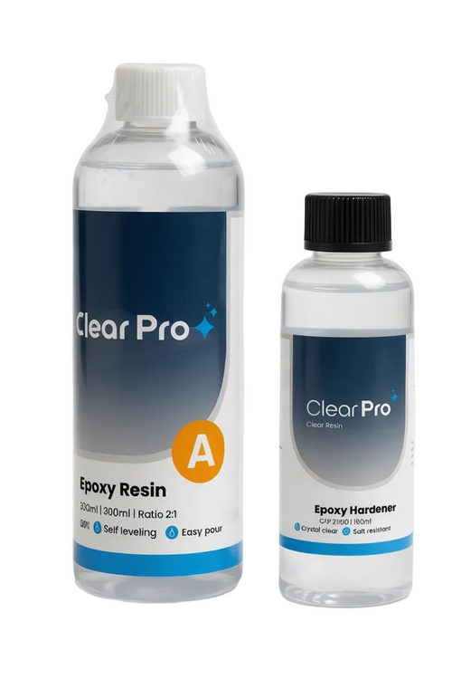 Two bottles of Clear Pro Epoxy Resin and Hardener 