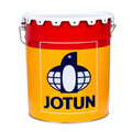 Jotun paint bucket with red top and yellow body on a white background