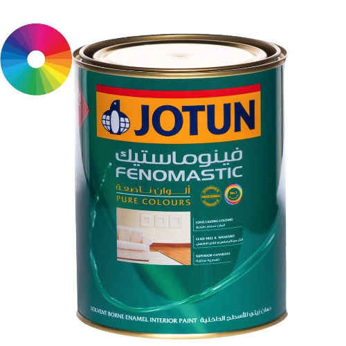 Jotun Fenomastic paint can with color swatch on a white background